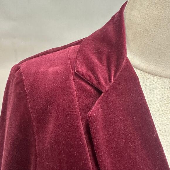 Vintage 90s  Y2k Burgundy Velvet Blazer Jacket Classic Tailored Fit Size 12 - Picture 9 of 16